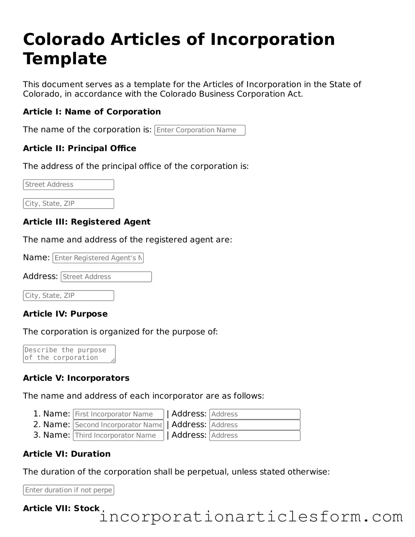 Attorney-Verified Articles of Incorporation Document for the State of Colorado