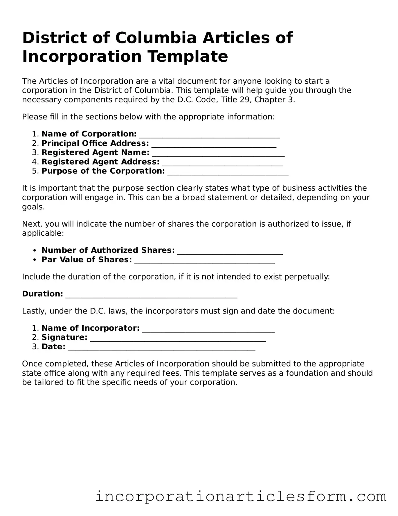 Attorney-Verified Articles of Incorporation Document for the State of District of Columbia