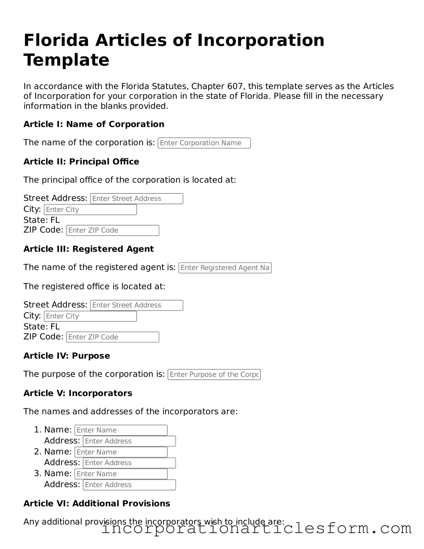 Attorney-Verified Articles of Incorporation Document for the State of Florida