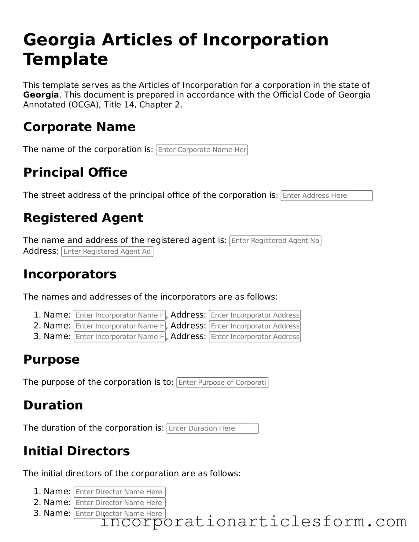Attorney-Verified Articles of Incorporation Document for the State of Georgia