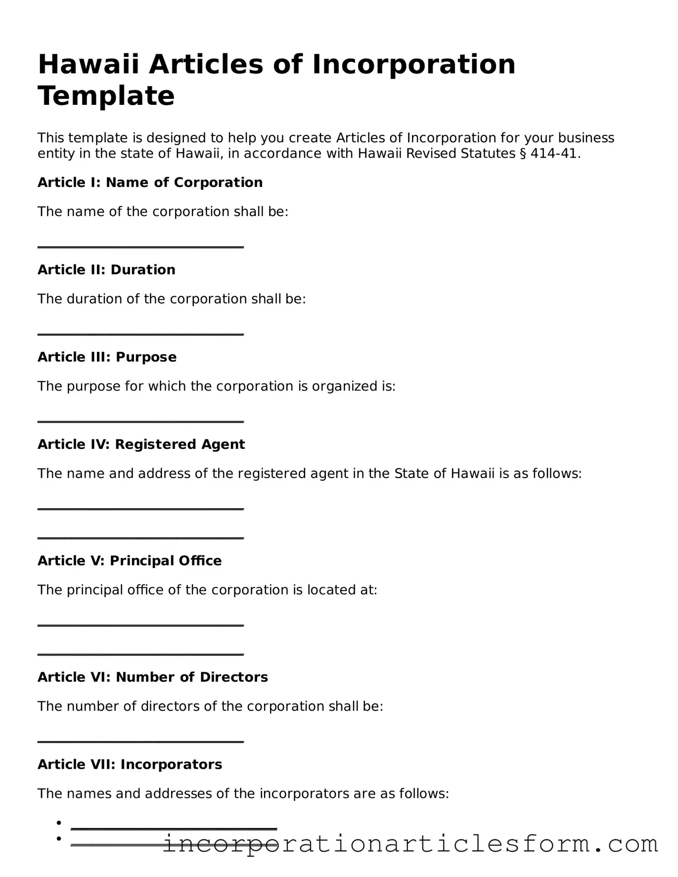 Attorney-Verified Articles of Incorporation Document for the State of Hawaii