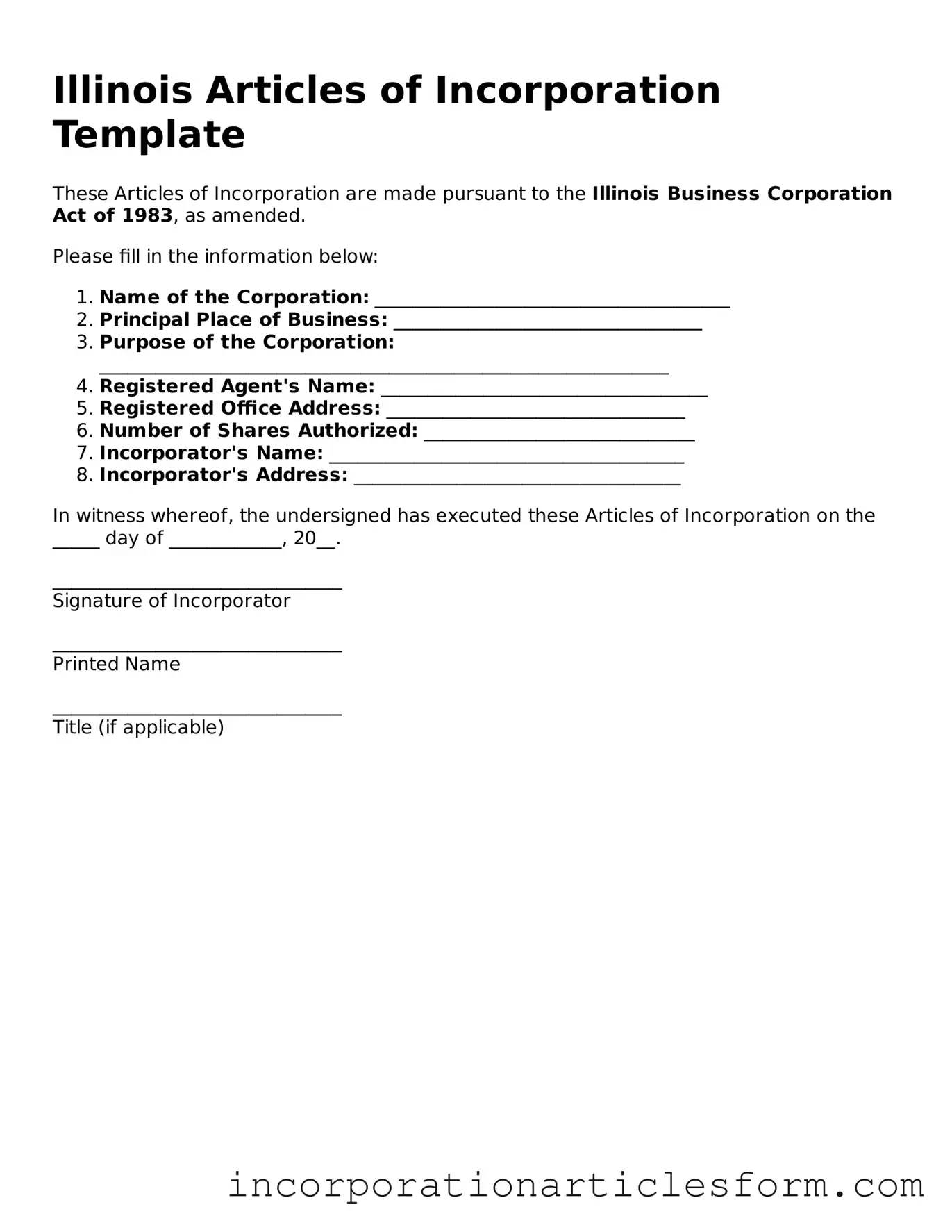 Attorney-Verified Articles of Incorporation Document for the State of Illinois