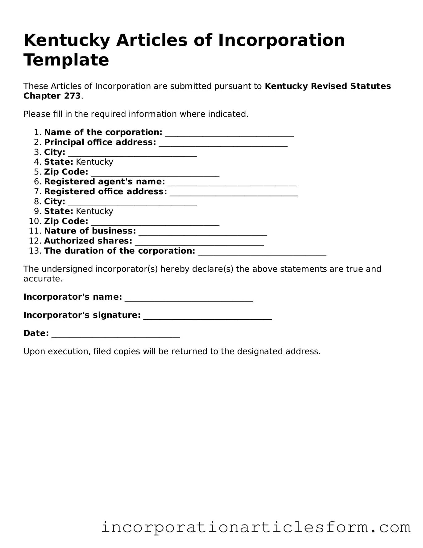 Attorney-Verified Articles of Incorporation Document for the State of Kentucky
