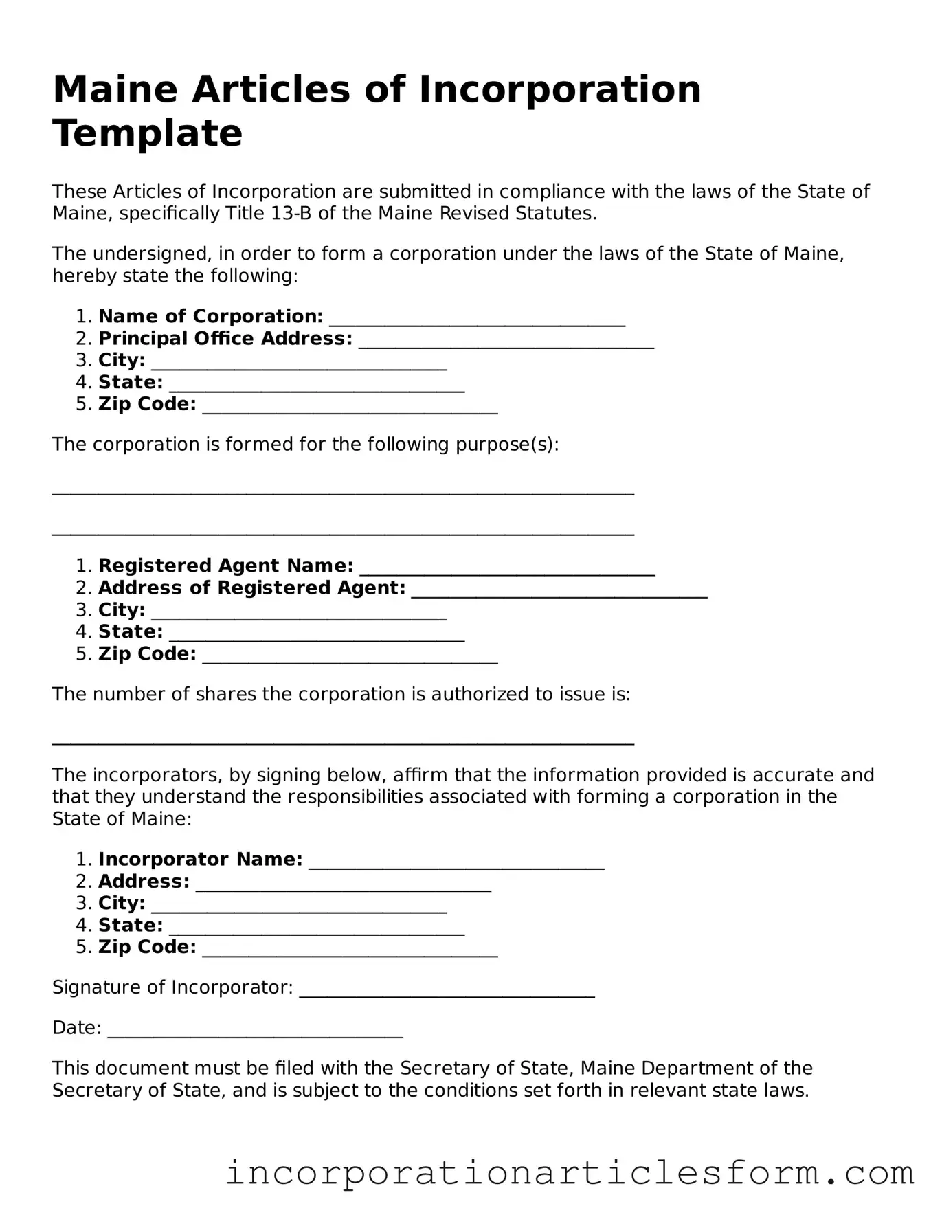 Attorney-Verified Articles of Incorporation Document for the State of Maine