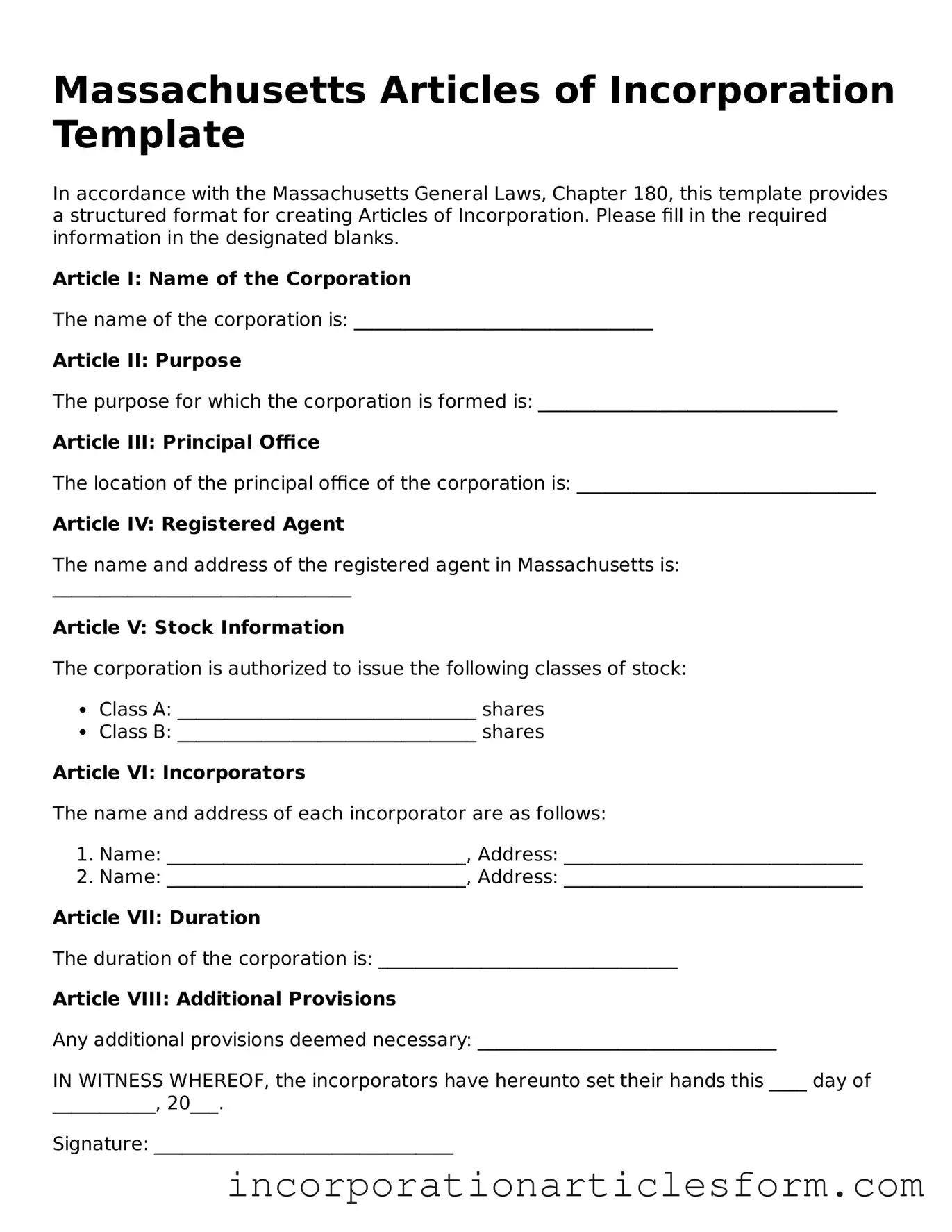 Attorney-Verified Articles of Incorporation Document for the State of Massachusetts