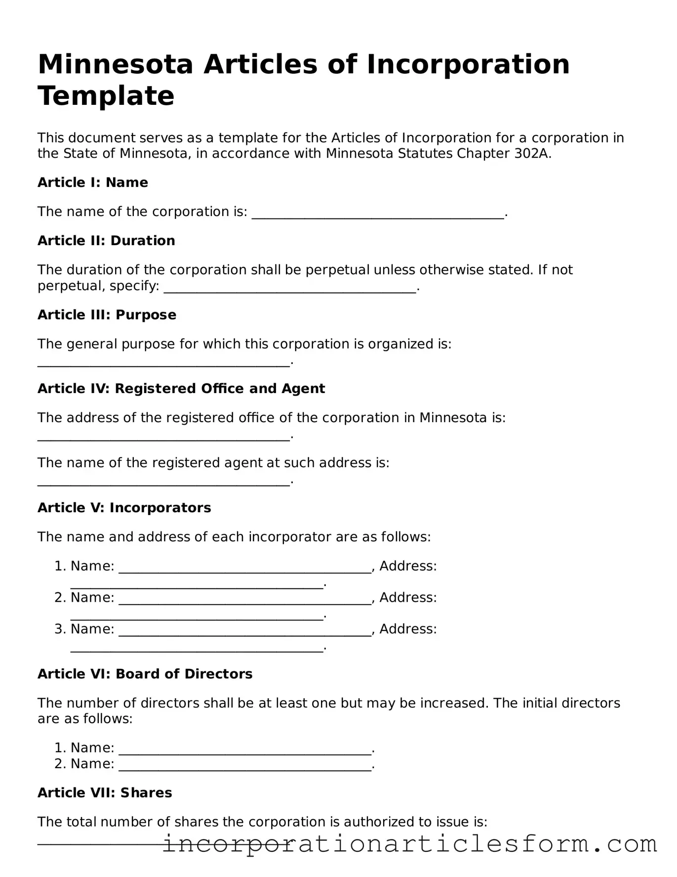 Attorney-Verified Articles of Incorporation Document for the State of Minnesota