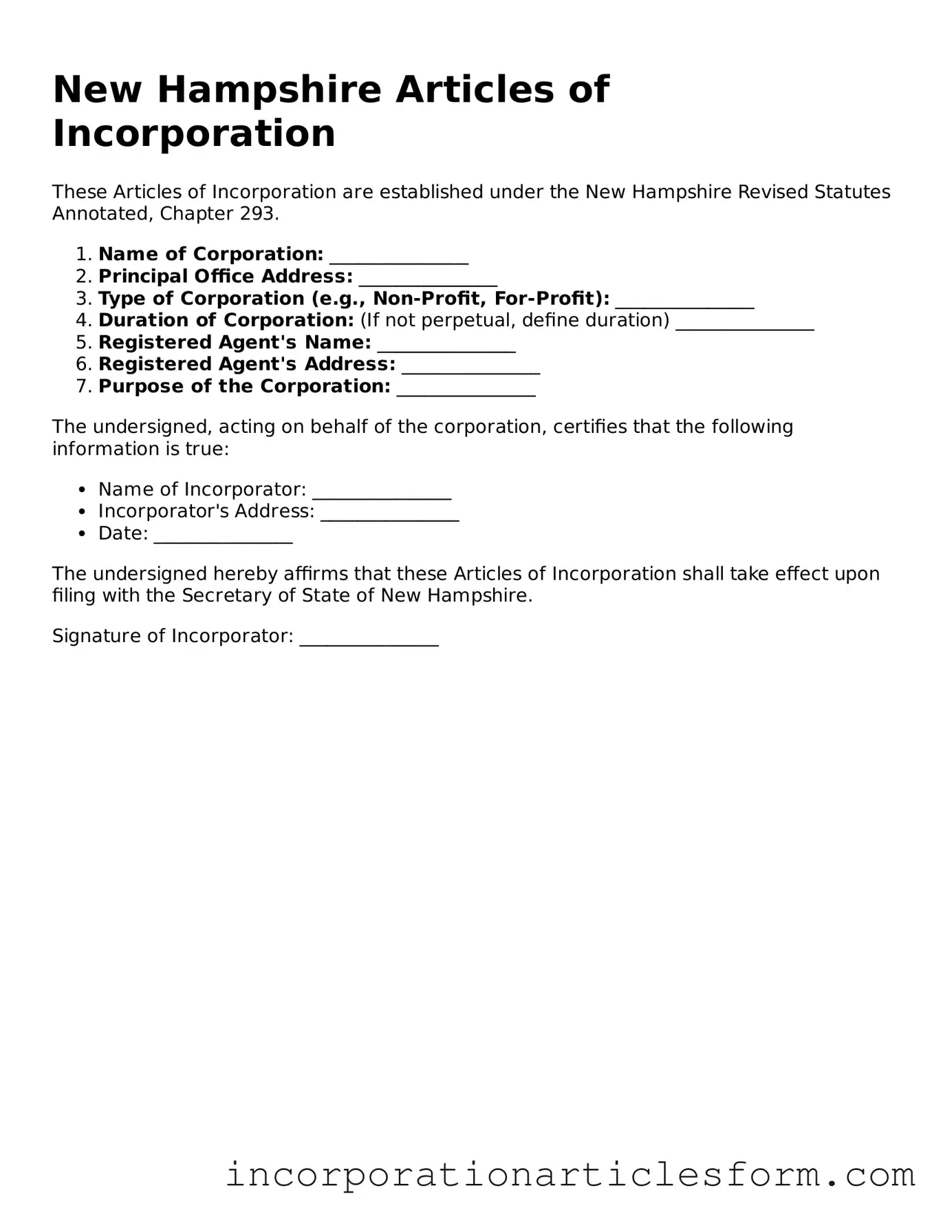 Attorney-Verified Articles of Incorporation Document for the State of New Hampshire