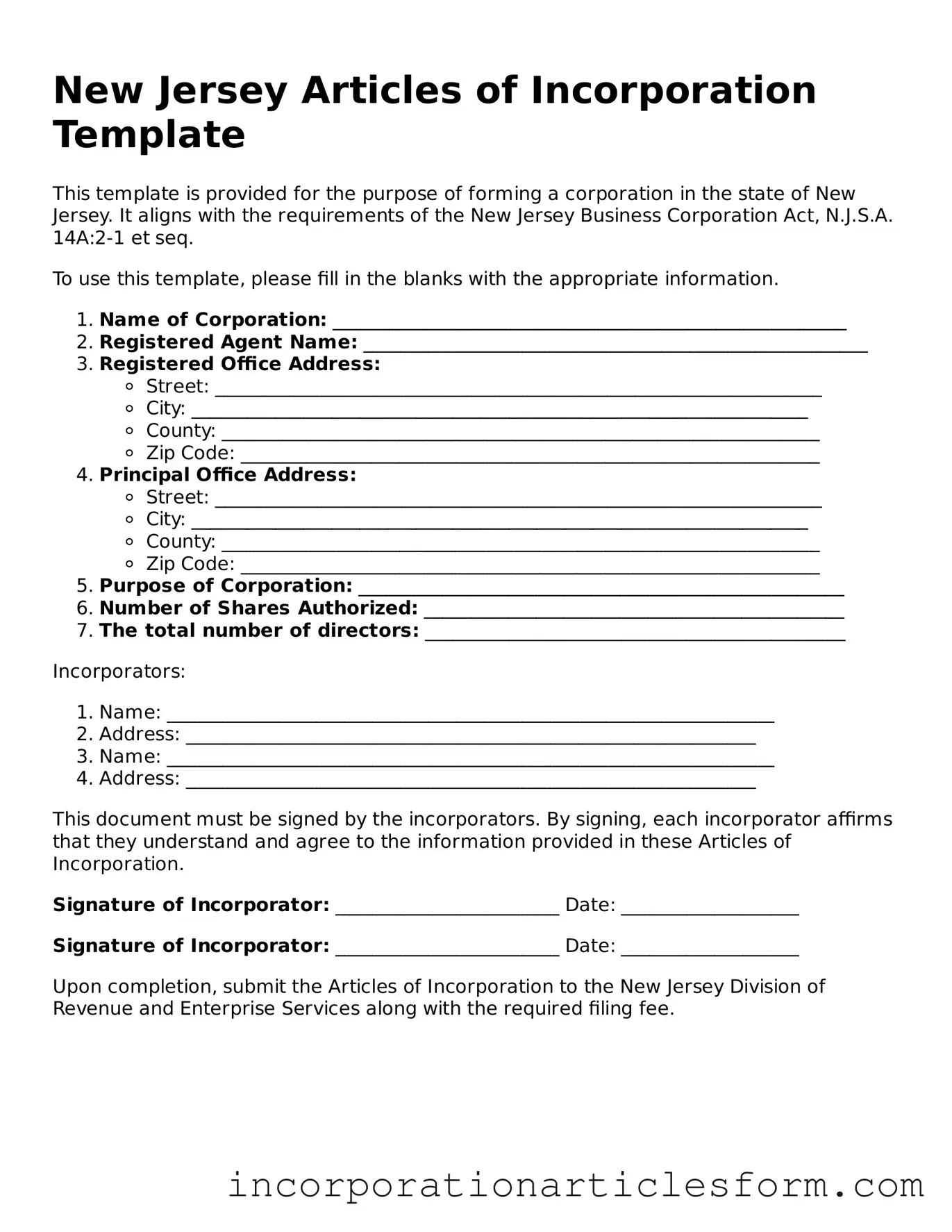 Attorney-Verified Articles of Incorporation Document for the State of New Jersey