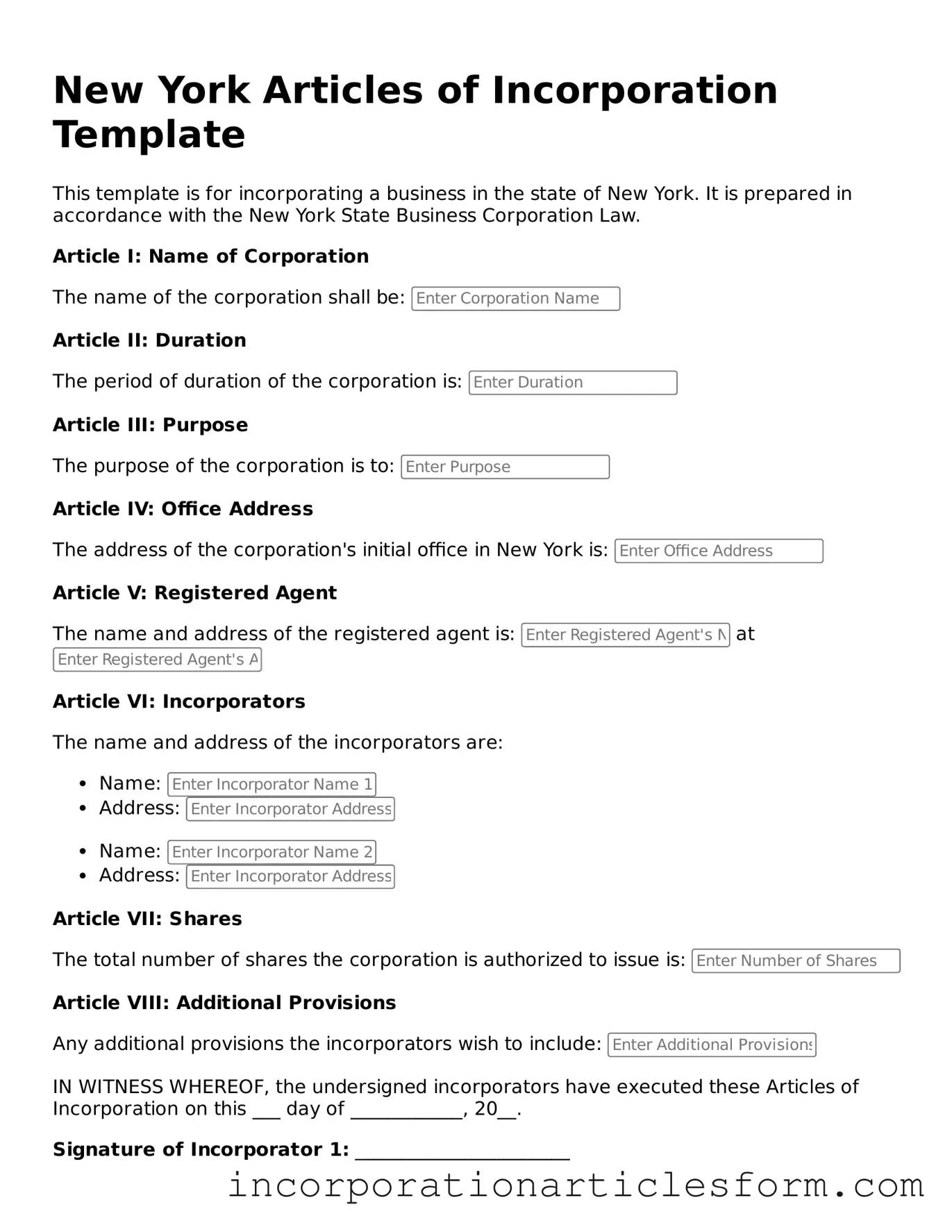 Attorney-Verified Articles of Incorporation Document for the State of New York