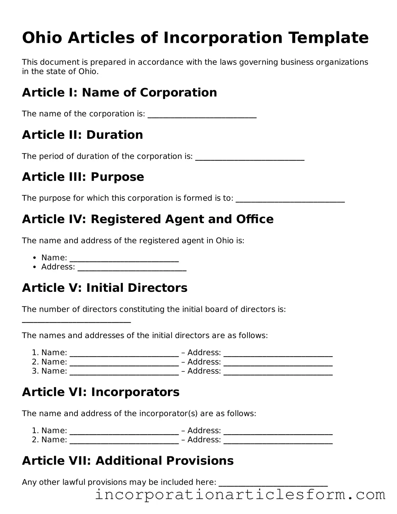Attorney-Verified Articles of Incorporation Document for the State of Ohio