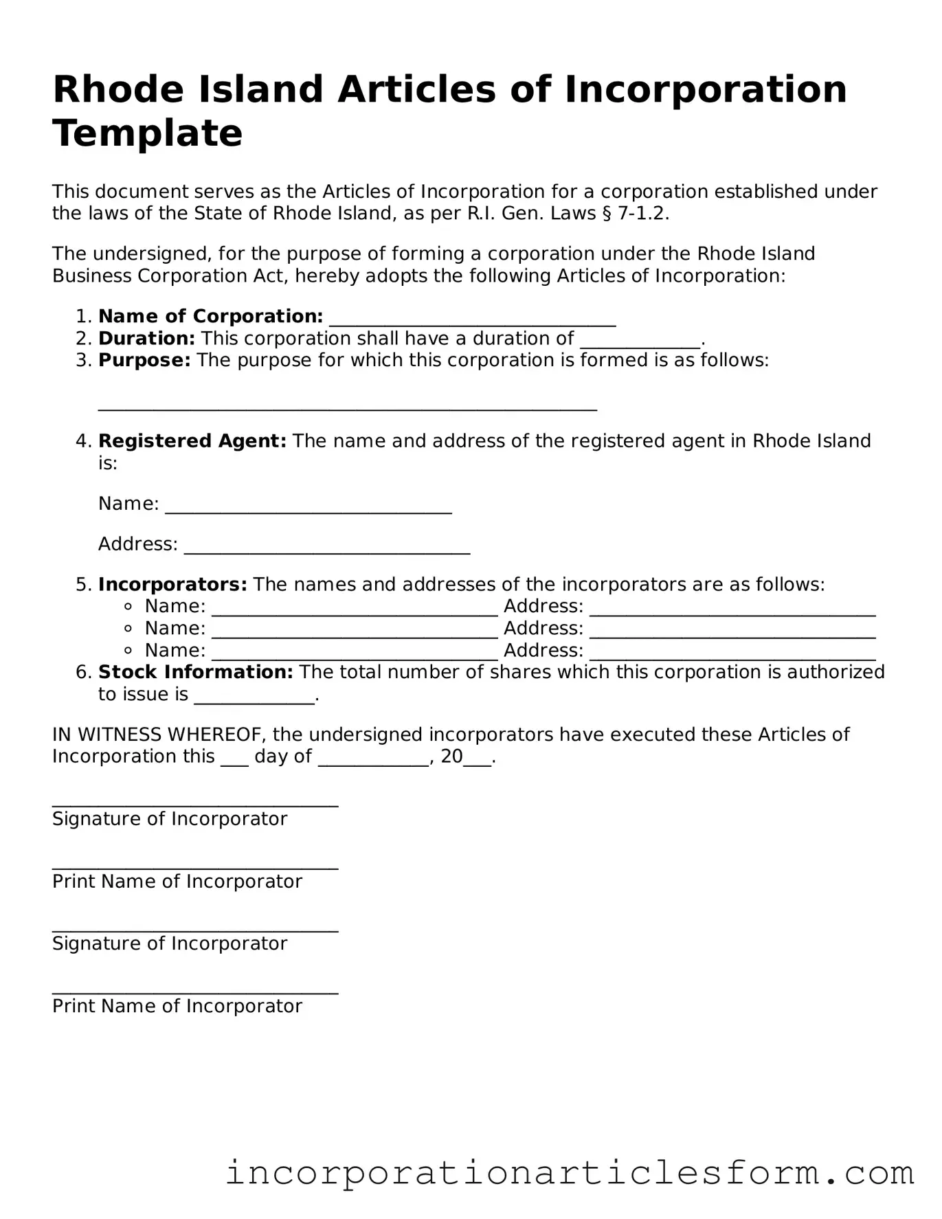 Attorney-Verified Articles of Incorporation Document for the State of Rhode Island