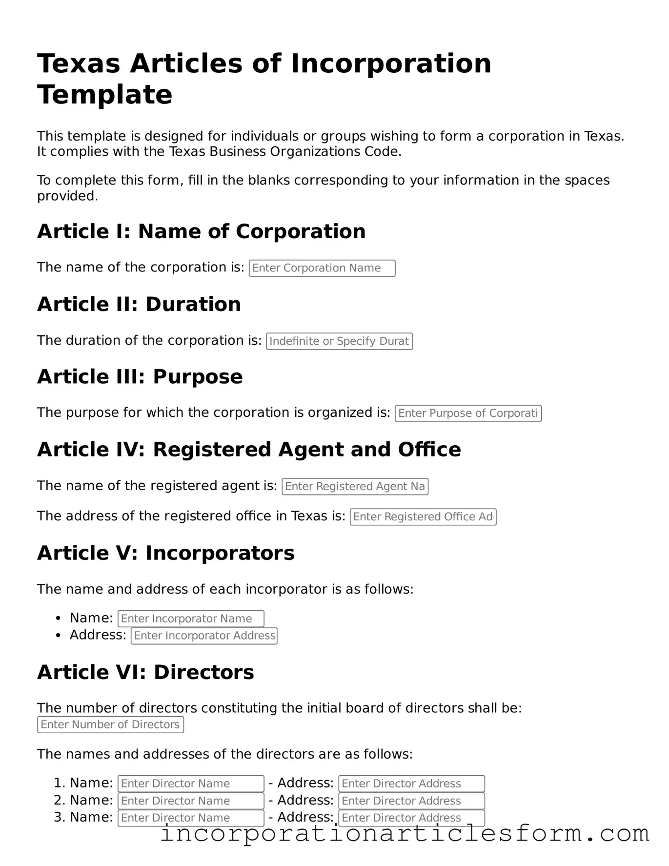 Attorney-Verified Articles of Incorporation Document for the State of Texas