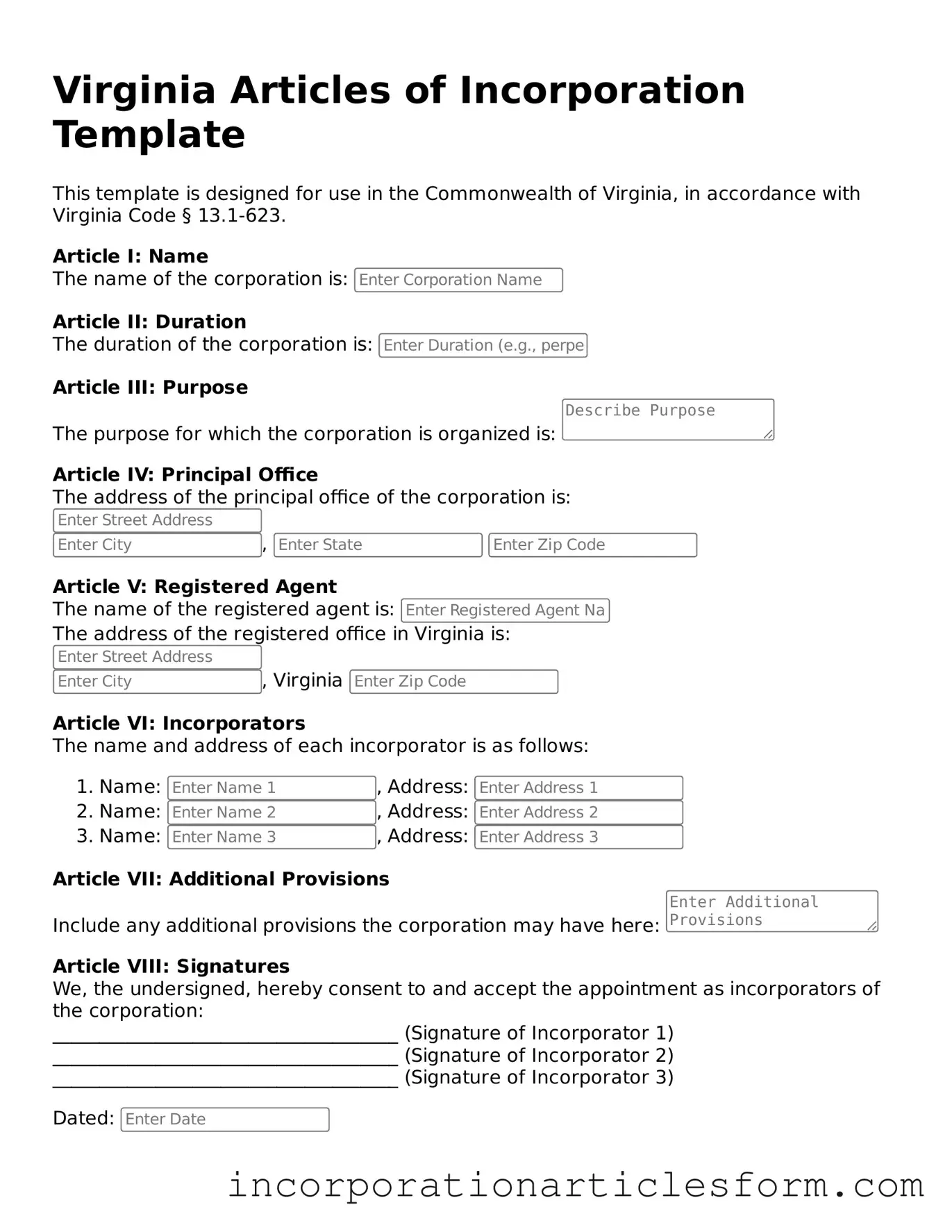 Attorney-Verified Articles of Incorporation Document for the State of Virginia