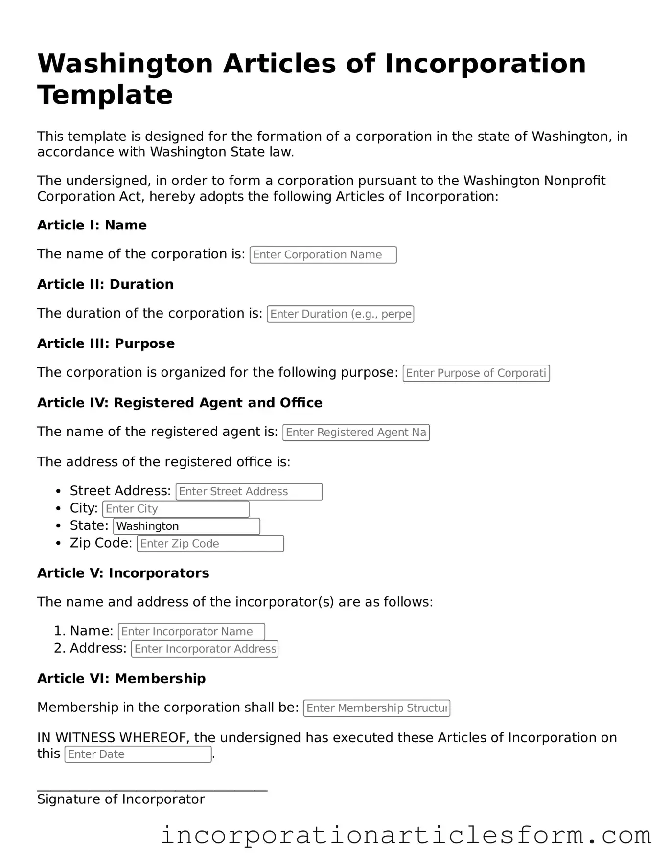 Attorney-Verified Articles of Incorporation Document for the State of Washington