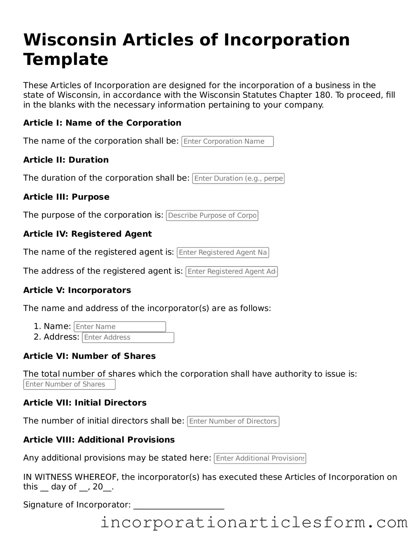 Attorney-Verified Articles of Incorporation Document for the State of Wisconsin