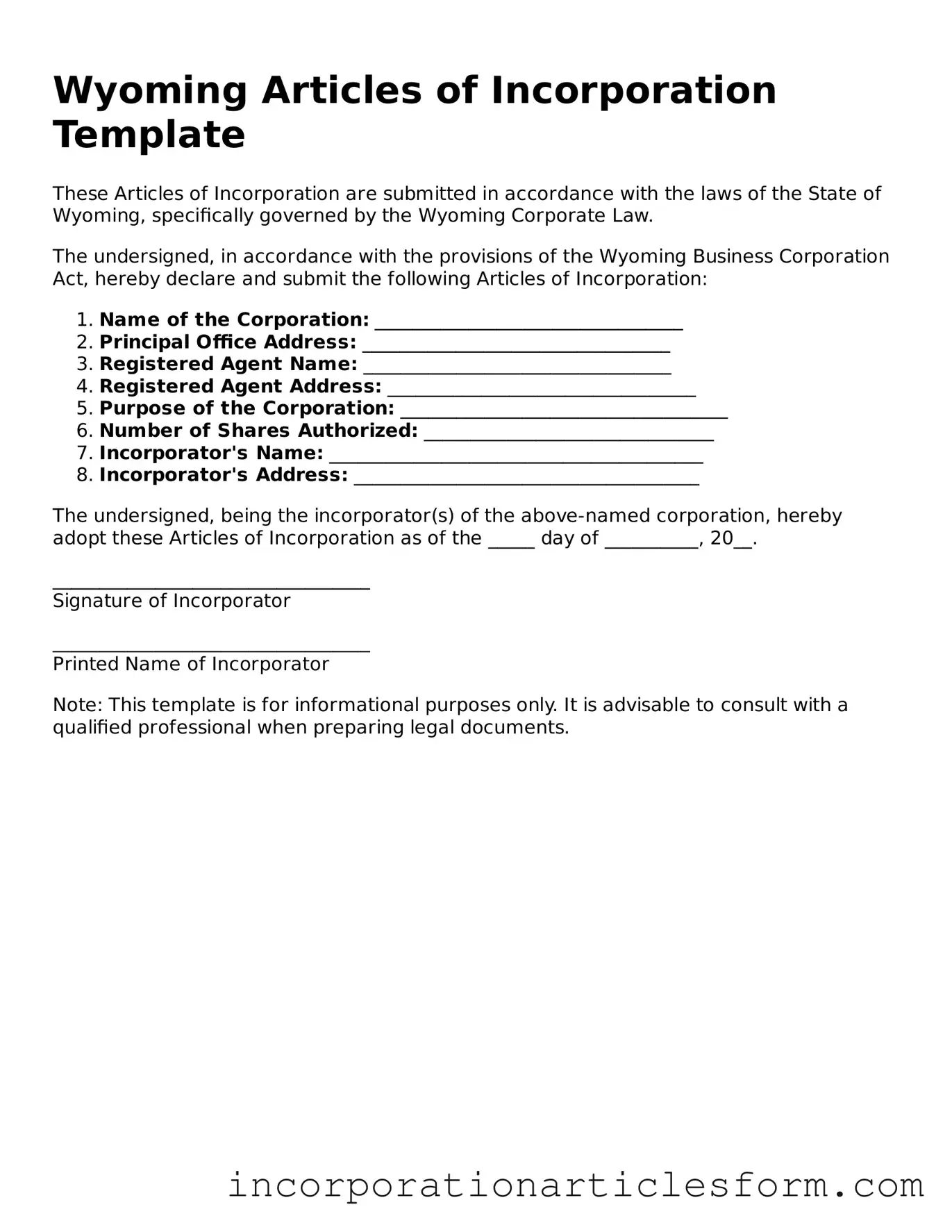 Attorney-Verified Articles of Incorporation Document for the State of Wyoming